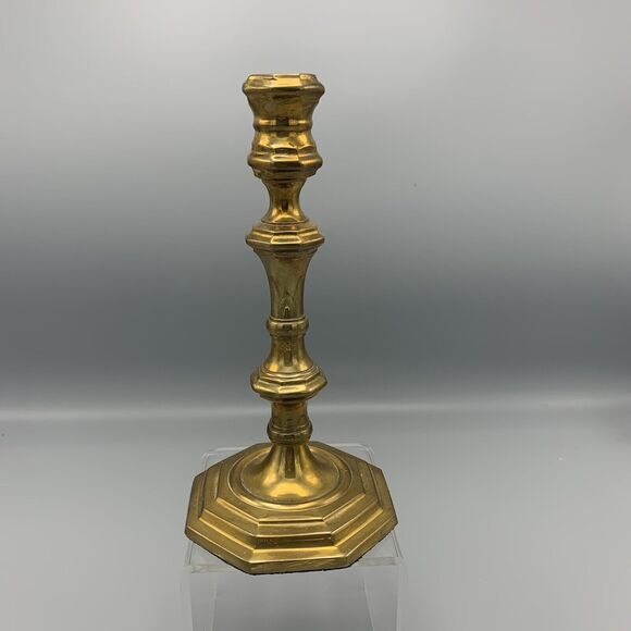 Vtg Octagon Base Solid Brass RIH Candlestick Holder Taper Candle Accent Decor 8" - Picture 4 of 7
